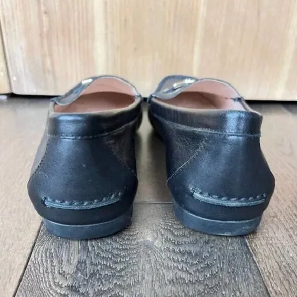 Kate Spade Carmen Black Leather Loafers Size 7.5 Gold Hardware Driving Flats