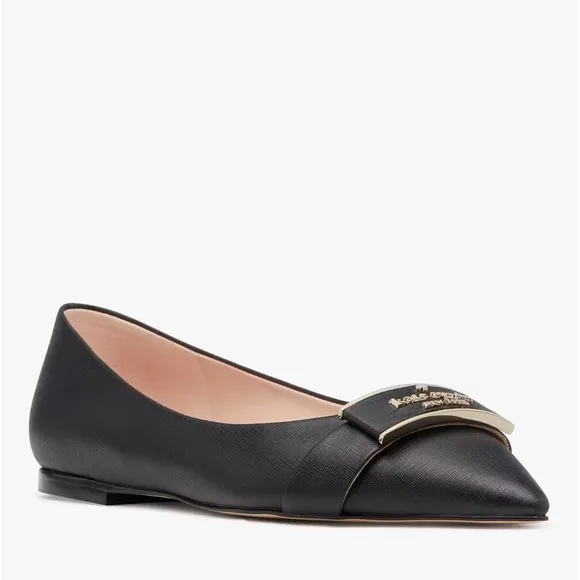 ♠️Kate Spade Deneuve Leather Pointed Toe Flats, Black NIB