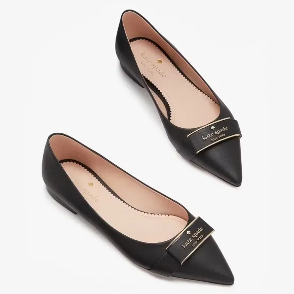 ♠️Kate Spade Deneuve Leather Pointed Toe Flats, Black NIB