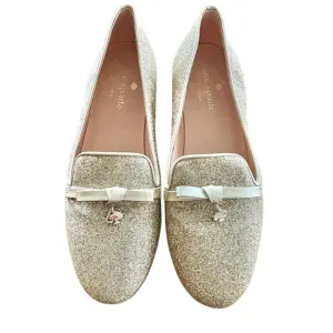 KATE SPADE Georgia Gold Glitter Loafers w/Bow Slip On Flats Shoes SIZE 6 EUC