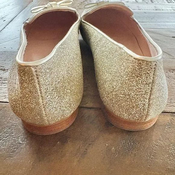 KATE SPADE Georgia Gold Glitter Loafers w/Bow Slip On Flats Shoes SIZE 6 EUC
