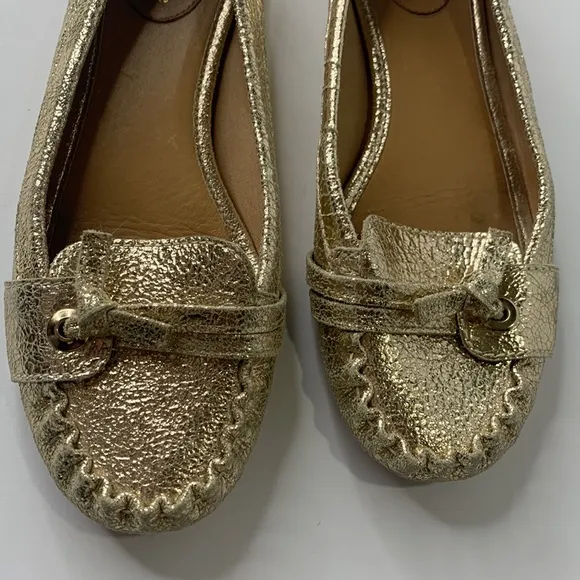 Kate Spade gold crackled leather loafer flats