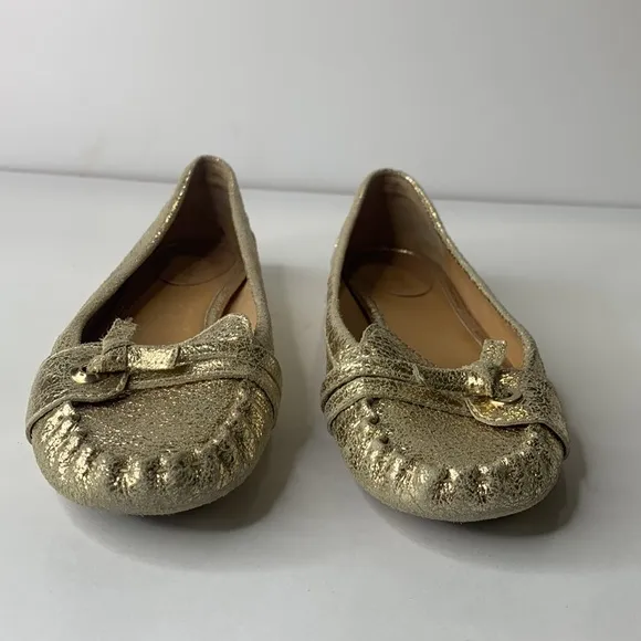 Kate Spade gold crackled leather loafer flats