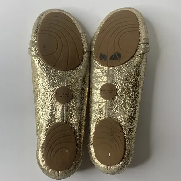 Kate Spade gold crackled leather loafer flats