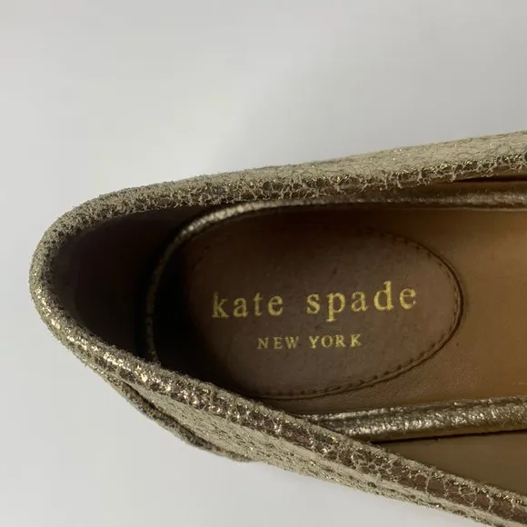 Kate Spade gold crackled leather loafer flats