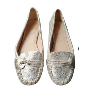 Kate Spade gold crackled leather loafer flats