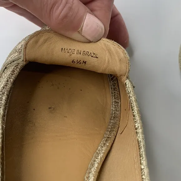 Kate Spade gold crackled leather loafer flats