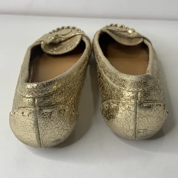 Kate Spade gold crackled leather loafer flats