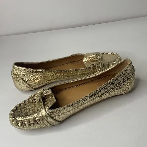Kate Spade gold crackled leather loafer flats