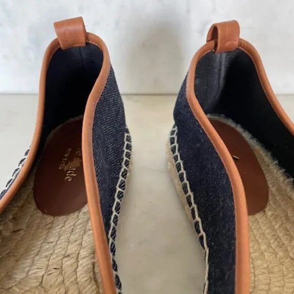 KATE SPADE Lara Denim Jute Leather Tab Espadrille Flat 7