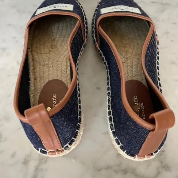 KATE SPADE Lara Denim Jute Leather Tab Espadrille Flat 7