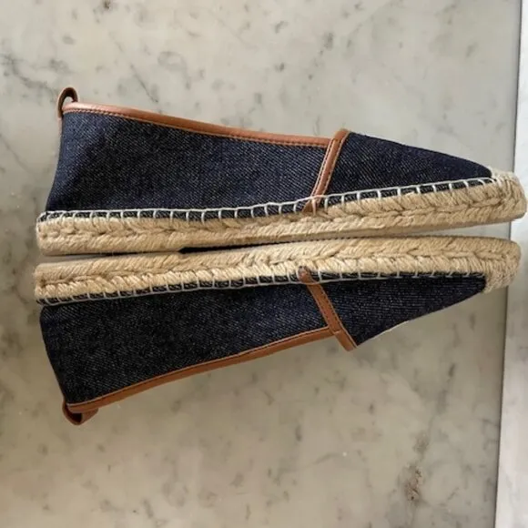 KATE SPADE Lara Denim Jute Leather Tab Espadrille Flat 7