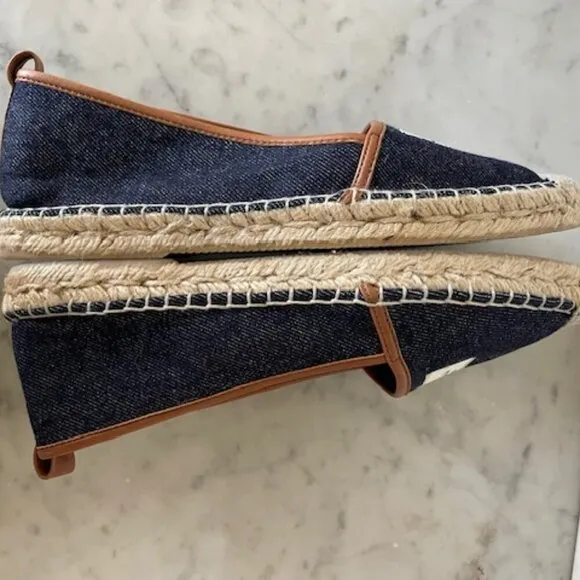KATE SPADE Lara Denim Jute Leather Tab Espadrille Flat 7