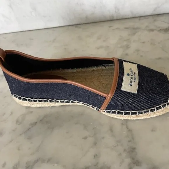 KATE SPADE Lara Denim Jute Leather Tab Espadrille Flat 7