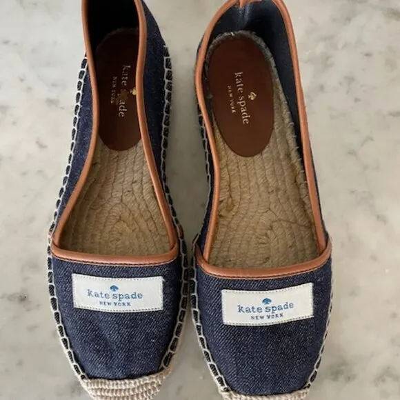 KATE SPADE Lara Denim Jute Leather Tab Espadrille Flat 7