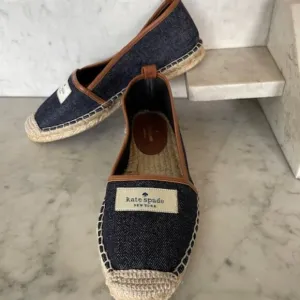 KATE SPADE Lara Denim Jute Leather Tab Espadrille Flat 7