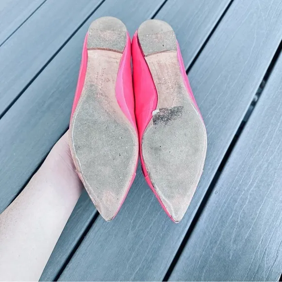 Kate Spade Neon Pink Patent Leather Apple Rare Pointed Toe Flats Vibrant Size 7
