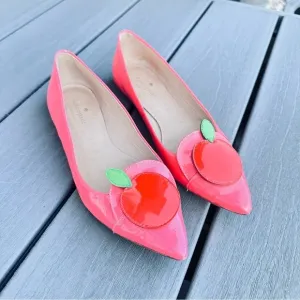 Kate Spade Neon Pink Patent Leather Apple Rare Pointed Toe Flats Vibrant Size 7