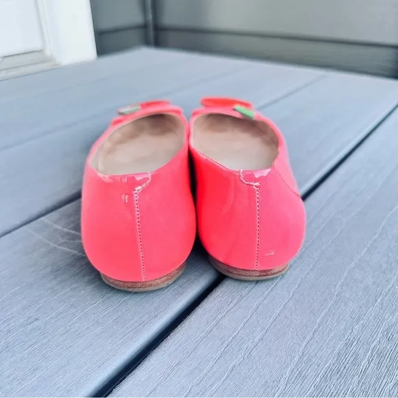 Kate Spade Neon Pink Patent Leather Apple Rare Pointed Toe Flats Vibrant Size 7