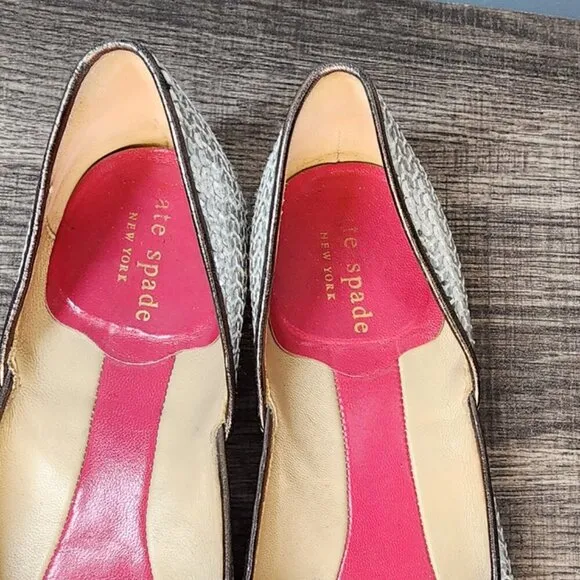 Kate Spade Silver Sequin Ballet Flats Size 7 Avant Garde Luxury Designer Comfort