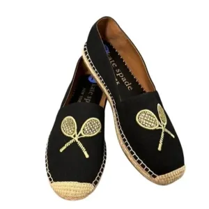 Kate Spade Tennis Racket Embroidered Jeweled Canvas Espadrilles Size 7.5 Shoes
