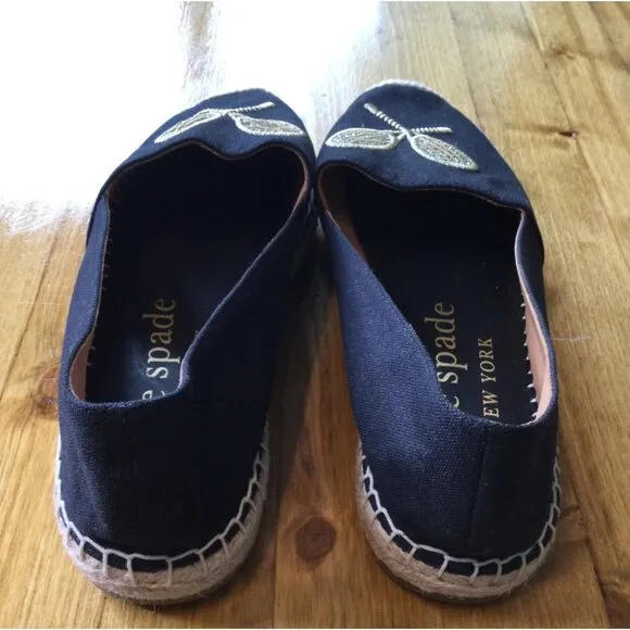 Kate Spade Tennis Racket Embroidered Jeweled Canvas Espadrilles Size 7.5 Shoes