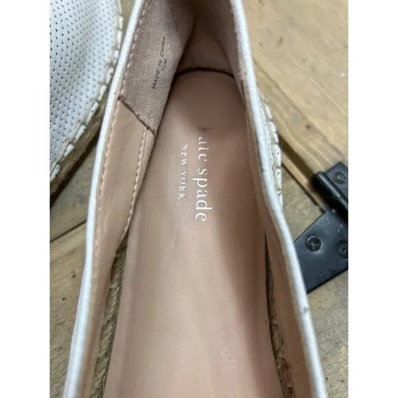 Kate Spade White Perforated Leather Espadrilles Size 11M Slip On Loafer Flats