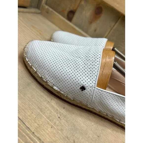 Kate Spade White Perforated Leather Espadrilles Size 11M Slip On Loafer Flats