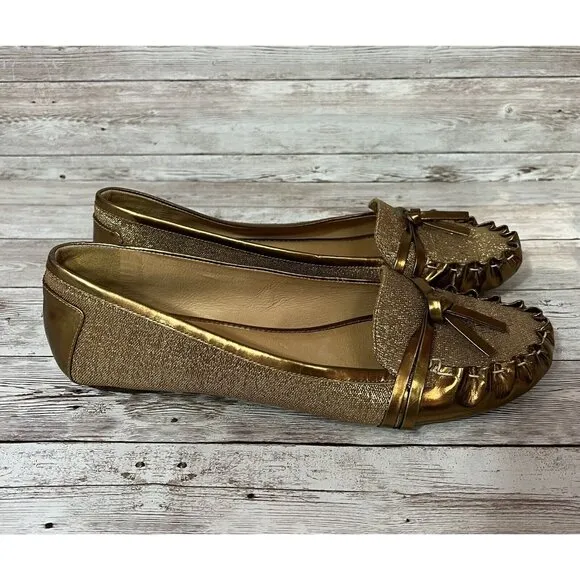 Kate Spade Women Gold Leather Loafers Size 8