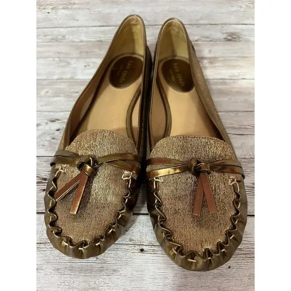 Kate Spade Women Gold Leather Loafers Size 8