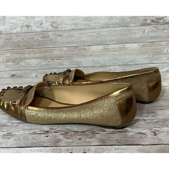 Kate Spade Women Gold Leather Loafers Size 8