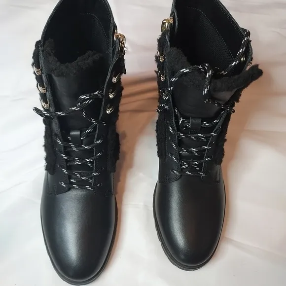 KATE Spade Women's leather faux fur Combat Boot