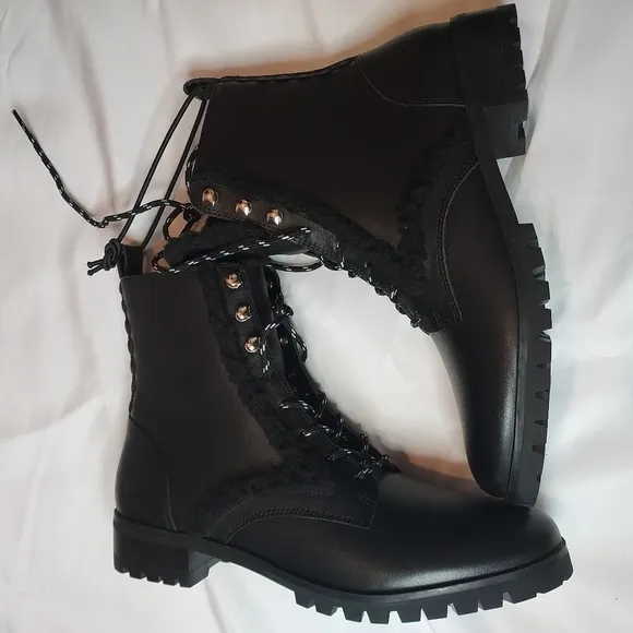 KATE Spade Women's leather faux fur Combat Boot
