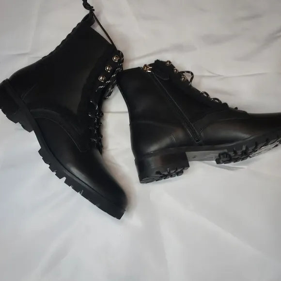 KATE Spade Women's leather faux fur Combat Boot