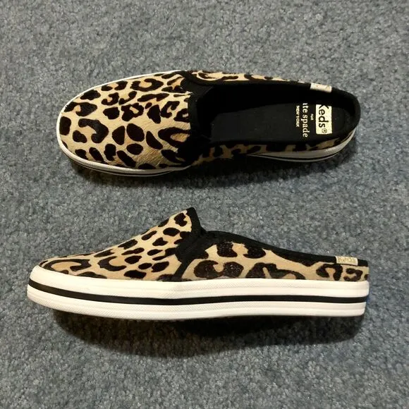 Kate Spade x Keds Slip On Sneakers 5.5 Calf Hair Leopard Cheetah Lace Up