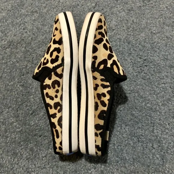 Kate Spade x Keds Slip On Sneakers 5.5 Calf Hair Leopard Cheetah Lace Up