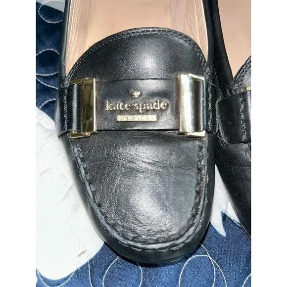 Kate Spade Women's Colette Black Leather Loafers Size 8.5 Casual Flats