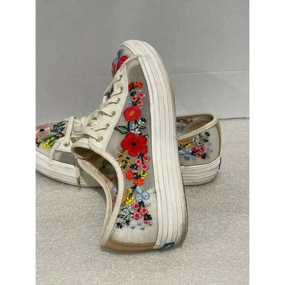 Keds Womens Triple Kick Rpc multicolor flower Embroider Mesh Sneaker size 7.5