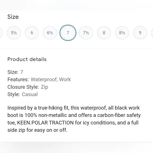 KEEN-  Black Premium Leather waterproof Safety toe Work Boots Comfort Zip Sz.7