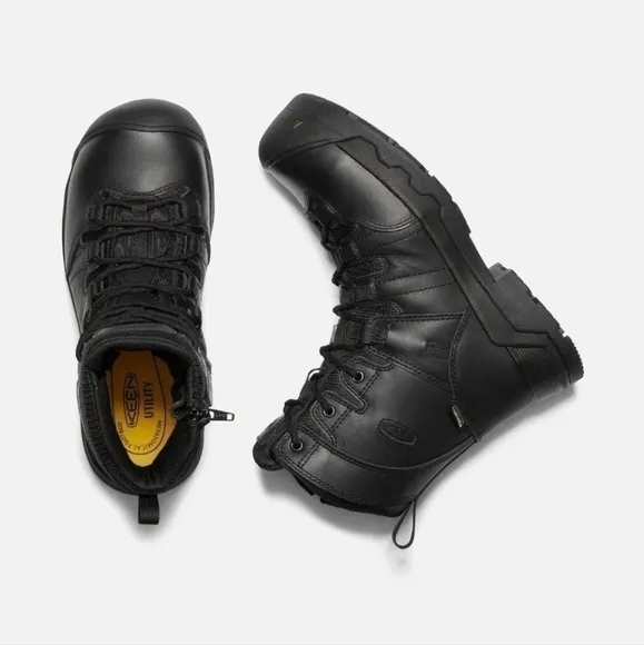 KEEN-  Black Premium Leather waterproof Safety toe Work Boots Comfort Zip Sz.7