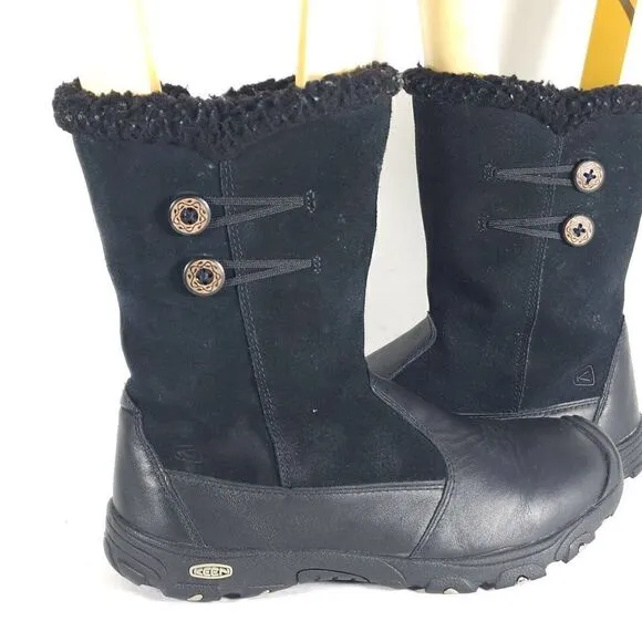 KEEN Women’s US6 Dry Mid Calf Black Leather Fleece Lined Waterproof Winter Boots