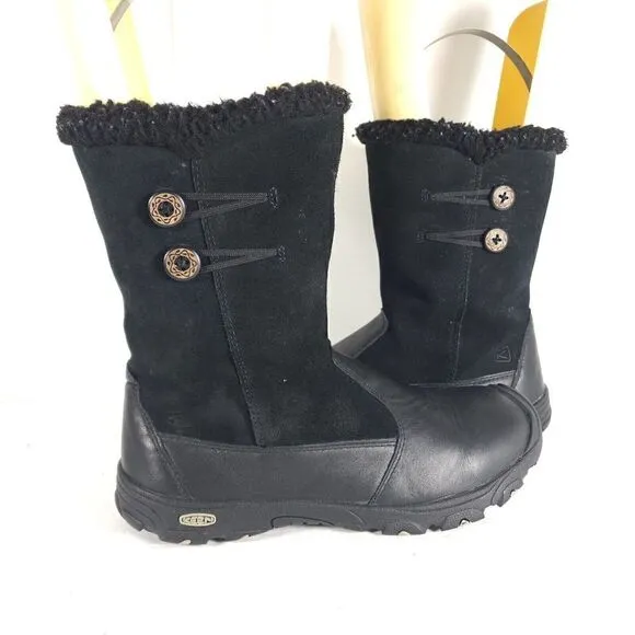 KEEN Women’s US6 Dry Mid Calf Black Leather Fleece Lined Waterproof Winter Boots