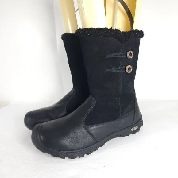 KEEN Women’s US6 Dry Mid Calf Black Leather Fleece Lined Waterproof Winter Boots