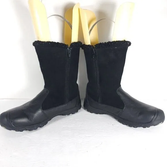 KEEN Women’s US6 Dry Mid Calf Black Leather Fleece Lined Waterproof Winter Boots