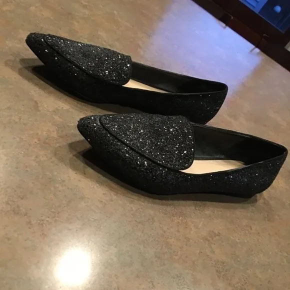 Kelly &amp; Katie GLITTER flats, BLACK, Pointed toe, Women’s Size 10