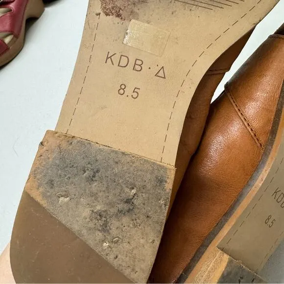 Kelsi Dagger Tan Leather Brooklyn Samantha Flats Peep Toe Womens 8.5 Comfort