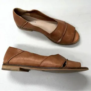 Kelsi Dagger Tan Leather Brooklyn Samantha Flats Peep Toe Womens 8.5 Comfort