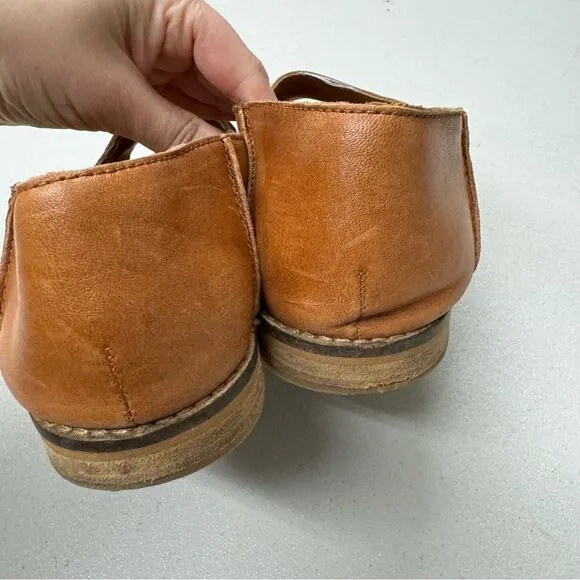 Kelsi Dagger Tan Leather Brooklyn Samantha Flats Peep Toe Womens 8.5 Comfort
