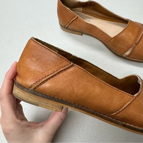 Kelsi Dagger Tan Leather Brooklyn Samantha Flats Peep Toe Womens 8.5 Comfort