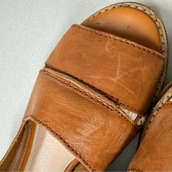 Kelsi Dagger Tan Leather Brooklyn Samantha Flats Peep Toe Womens 8.5 Comfort